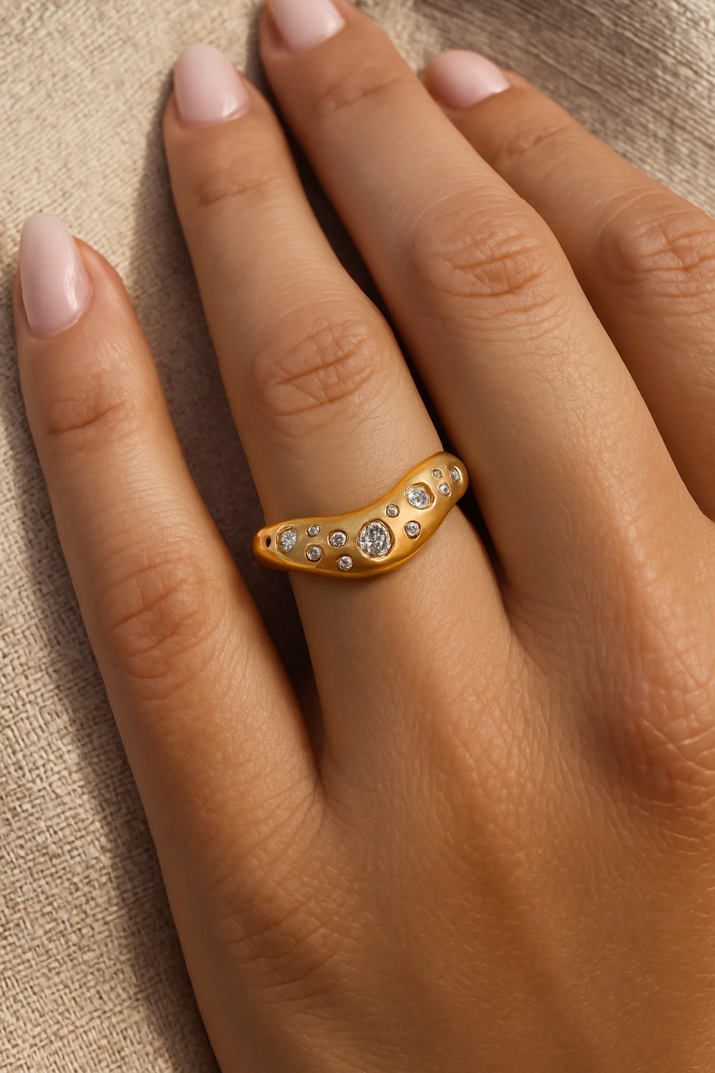 Abstract Round Diamond Arc Ring - Image 2