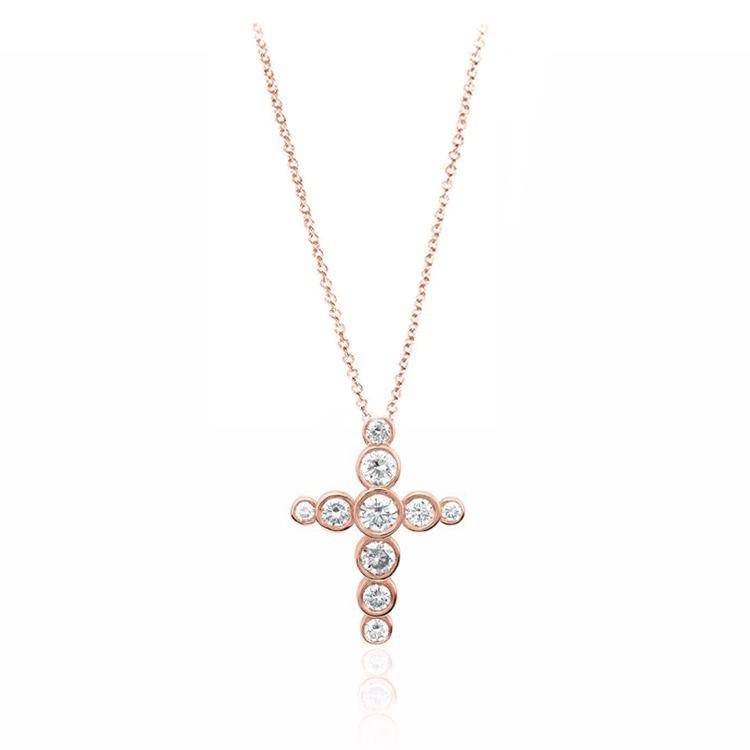 Bezel Set Bubble Diamond Cross Necklace - Image 3