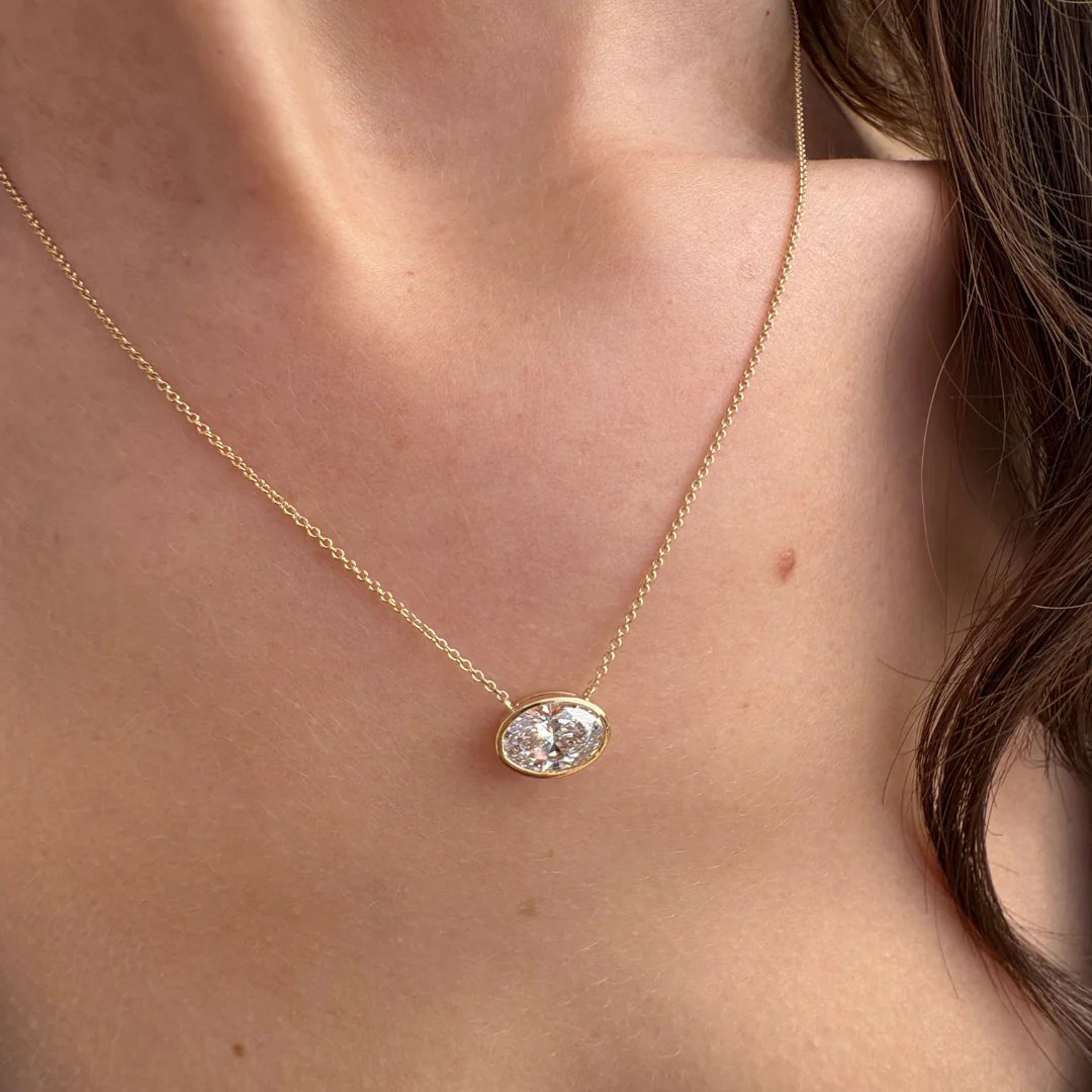 Bezel Set Oval East West Lab Grown Diamond Pendant - Image 2
