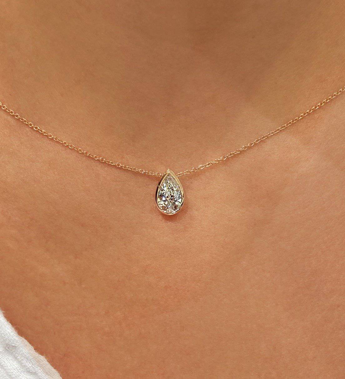 Bezel Set Pear Lab Grown Diamond Pendant - Image 7