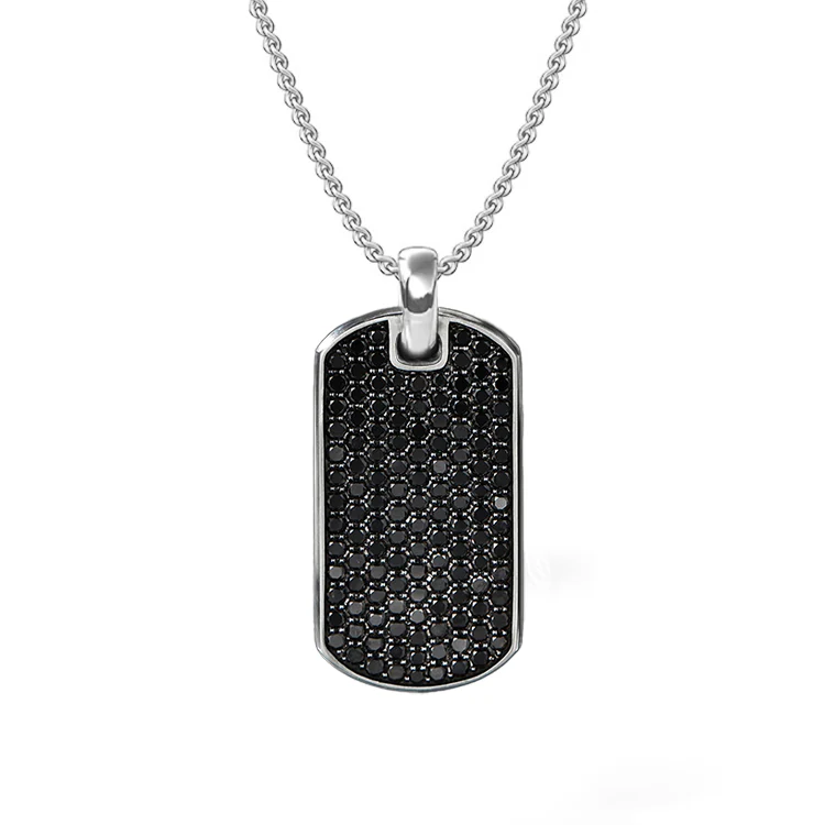 Black Pavé Diamond Dog Tag Necklace
