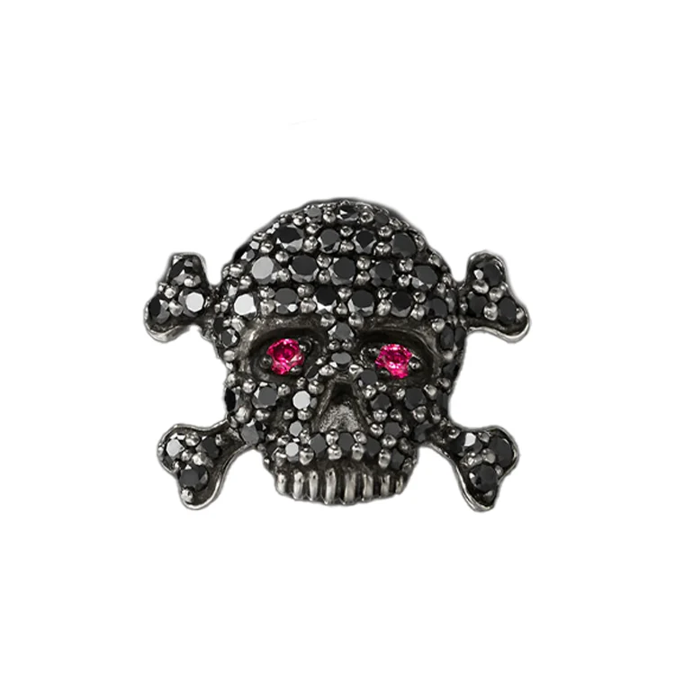 Black Skull Earring with Red Rubies