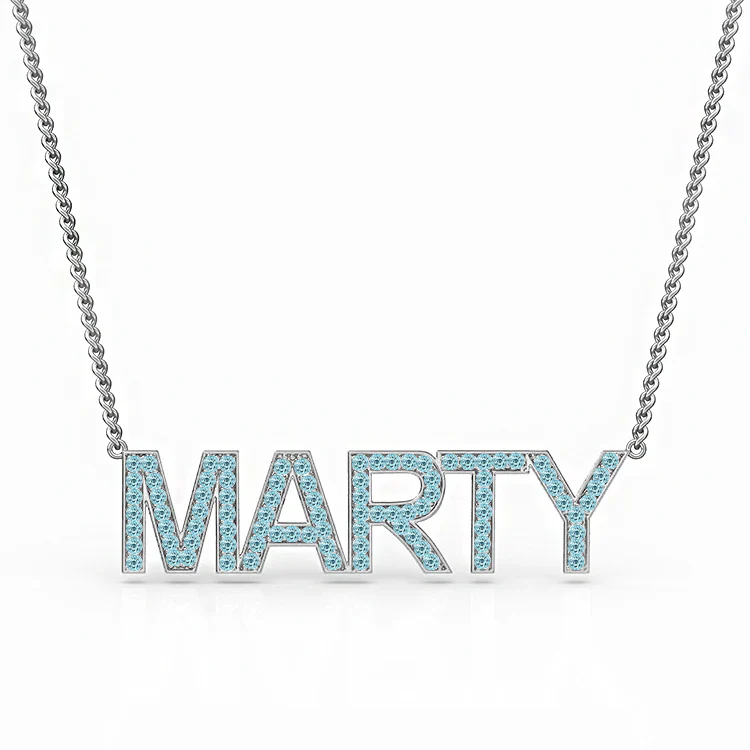 Block Letter Aquamarine Name Necklace - Image 2