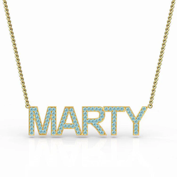 Block Letter Aquamarine Name Necklace - Image 3