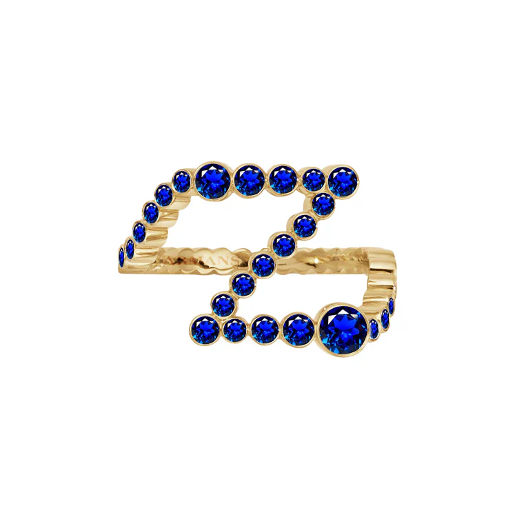 Blue Sapphire Bubble Initial Ring - Image 4