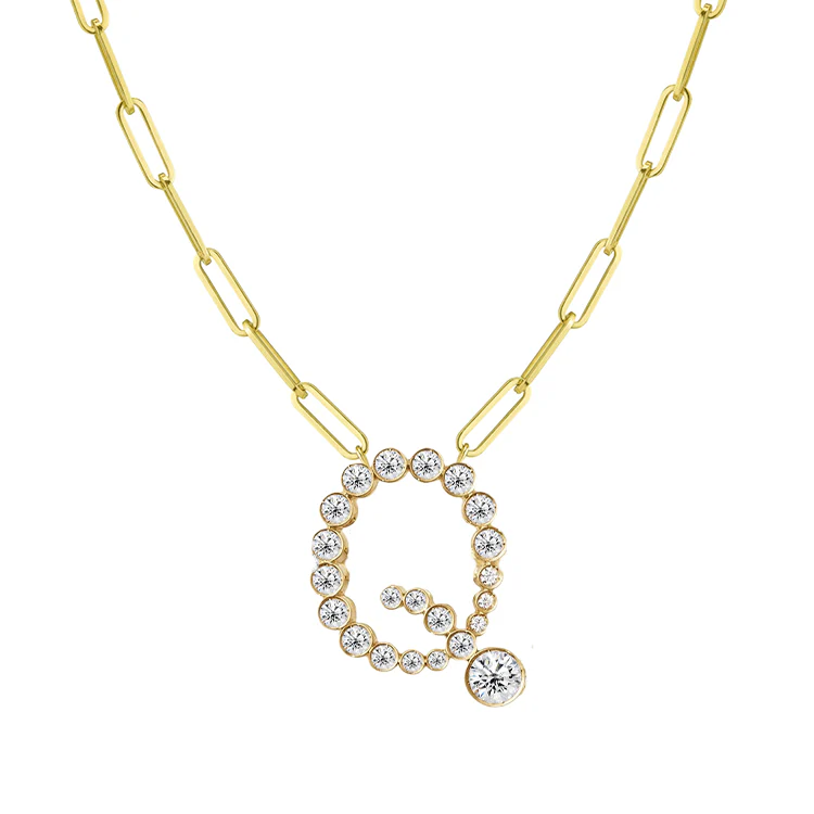 Bubble Diamond Initial Necklace with Paperclip Chain - Image 17