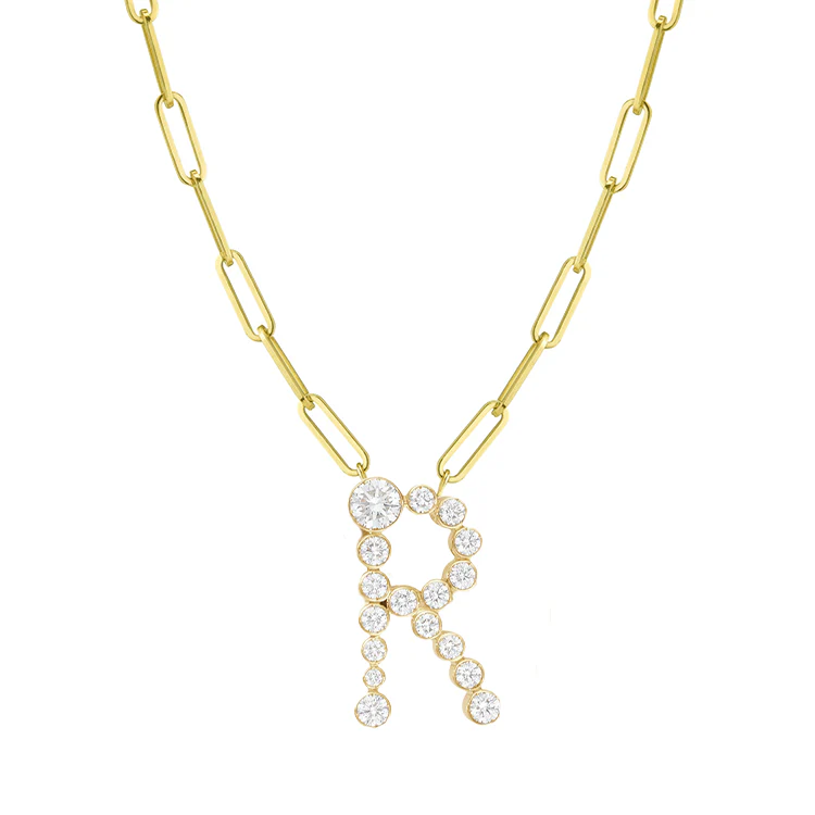 Bubble Diamond Initial Necklace with Paperclip Chain - Image 18