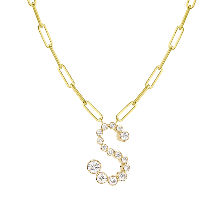 Bubble Diamond Initial Necklace with Paperclip Chain - Image 19