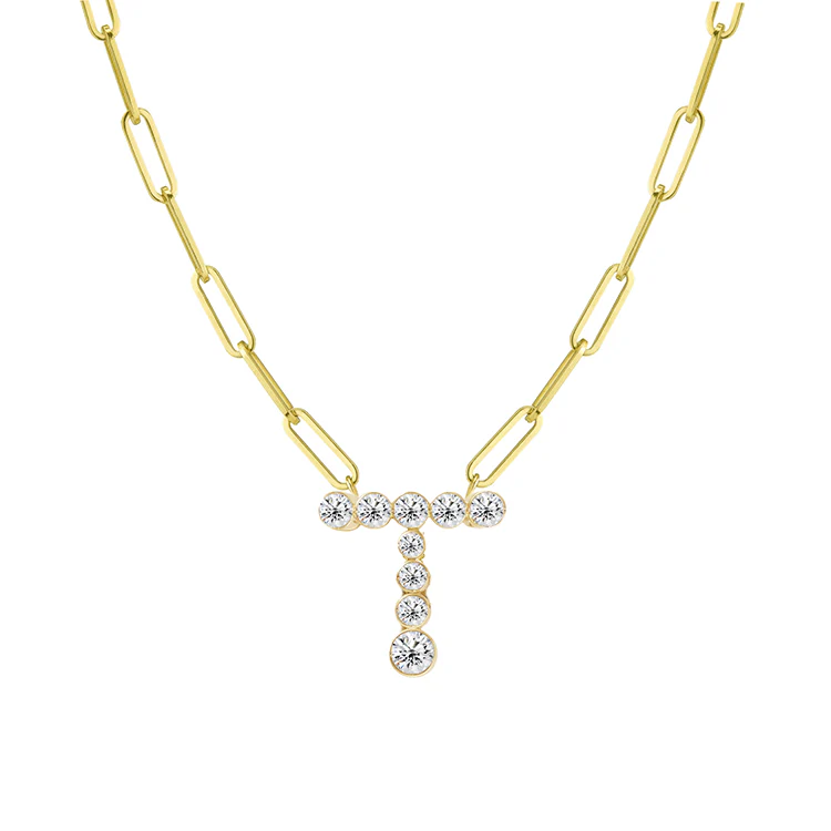 Bubble Diamond Initial Necklace with Paperclip Chain - Image 20