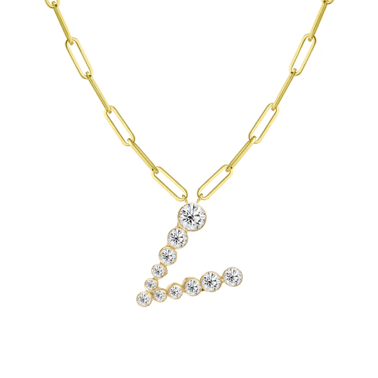 Bubble Diamond Initial Necklace with Paperclip Chain - Image 22