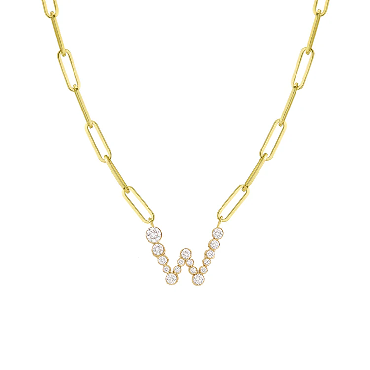 Bubble Diamond Initial Necklace with Paperclip Chain - Image 23
