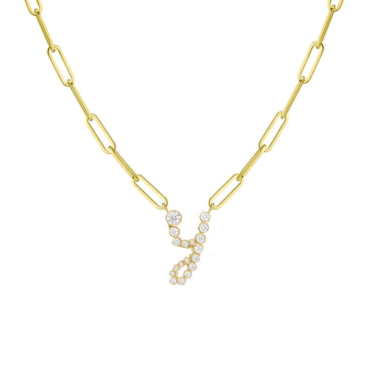 Bubble Diamond Initial Necklace with Paperclip Chain - Image 25