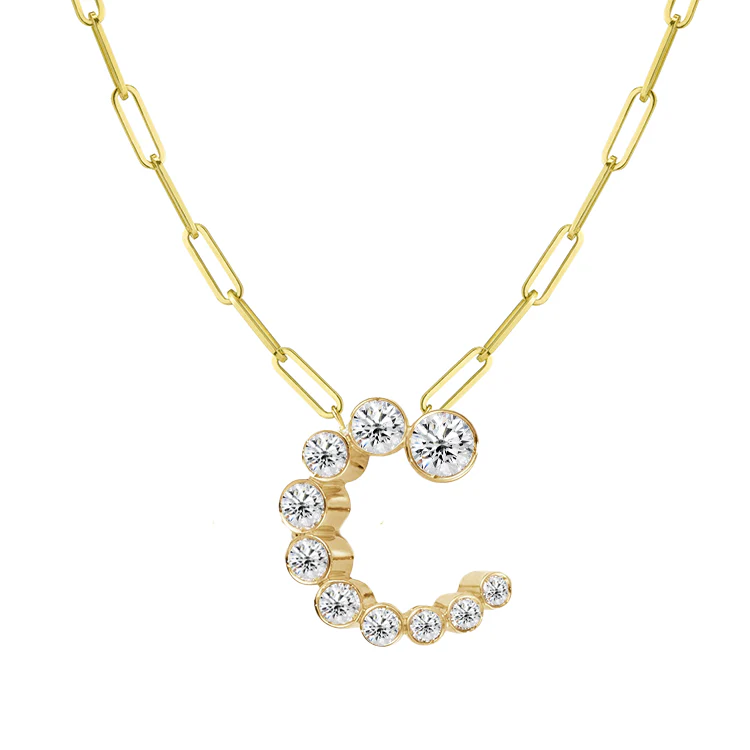 Bubble Diamond Initial Necklace with Paperclip Chain - Image 3