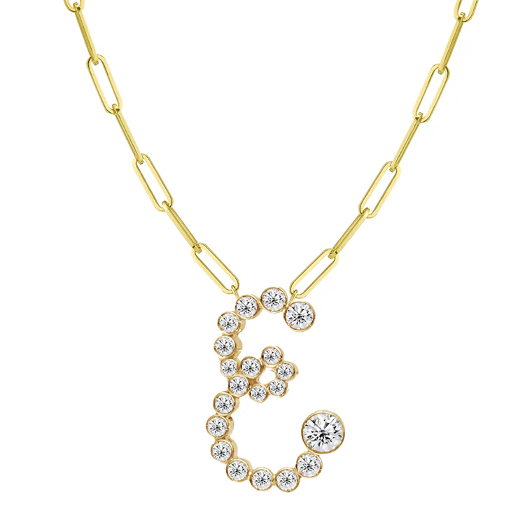 Bubble Diamond Initial Necklace with Paperclip Chain - Image 5