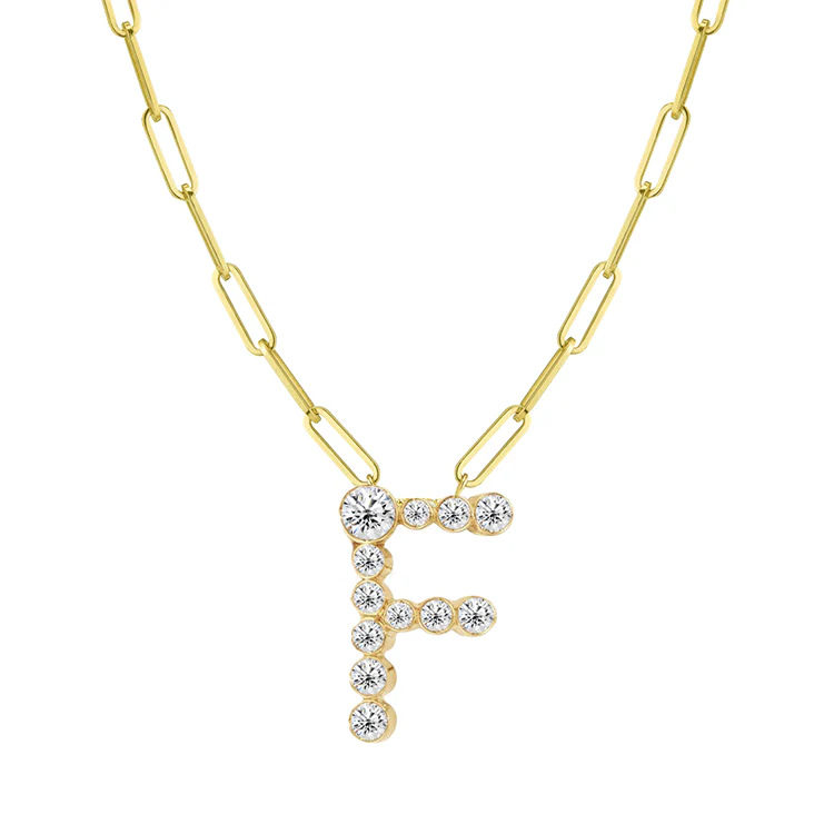 Bubble Diamond Initial Necklace with Paperclip Chain - Image 6