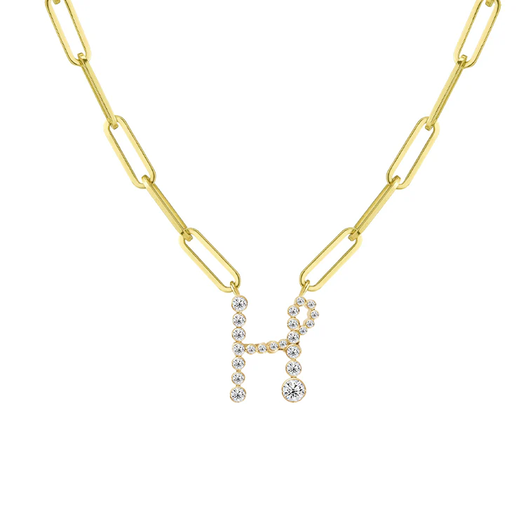 Bubble Diamond Initial Necklace with Paperclip Chain - Image 8