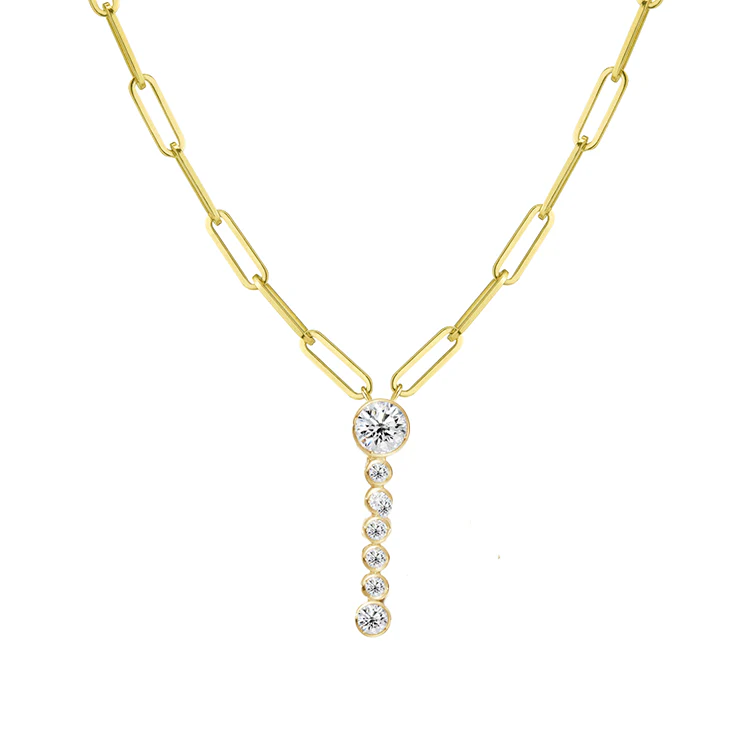 Bubble Diamond Initial Necklace with Paperclip Chain - Image 9