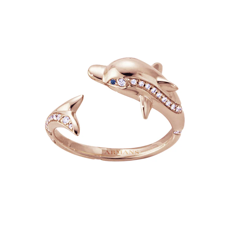 Diamond Dolphin Ring with Blue Sapphire Eyes - Image 2