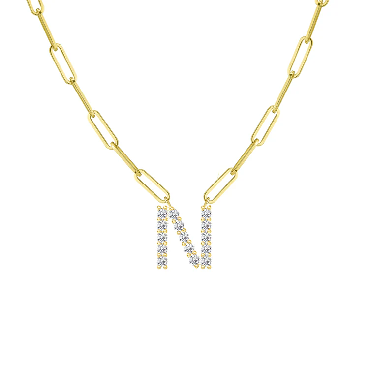 Diamond Initial Pendant with Paperclip Chain - Image 14