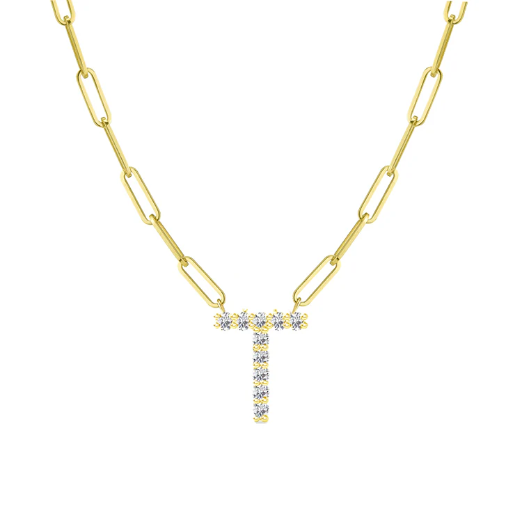 Diamond Initial Pendant with Paperclip Chain - Image 17