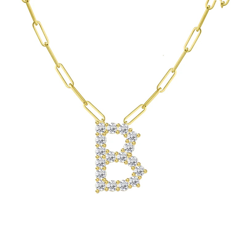 Diamond Initial Pendant with Paperclip Chain - Image 2