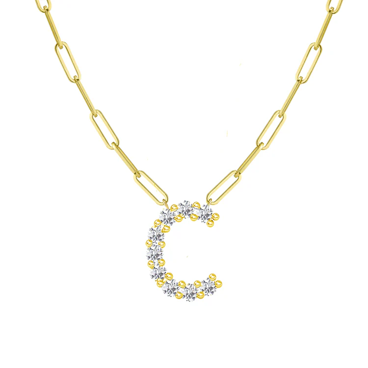 Diamond Initial Pendant with Paperclip Chain - Image 3