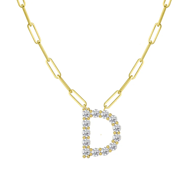 Diamond Initial Pendant with Paperclip Chain - Image 4