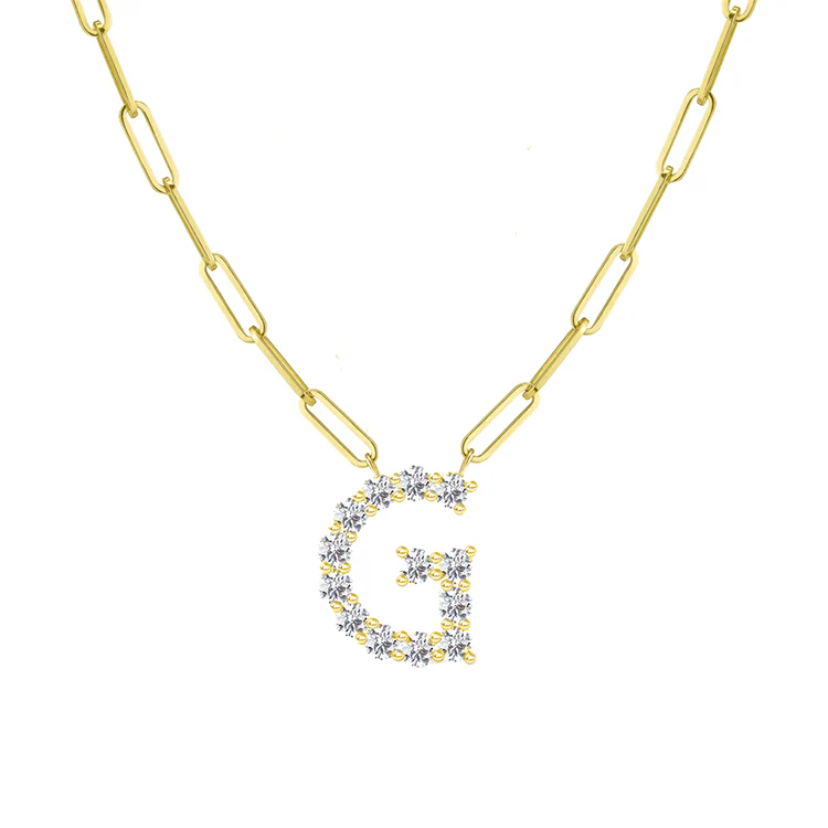 Diamond Initial Pendant with Paperclip Chain - Image 7