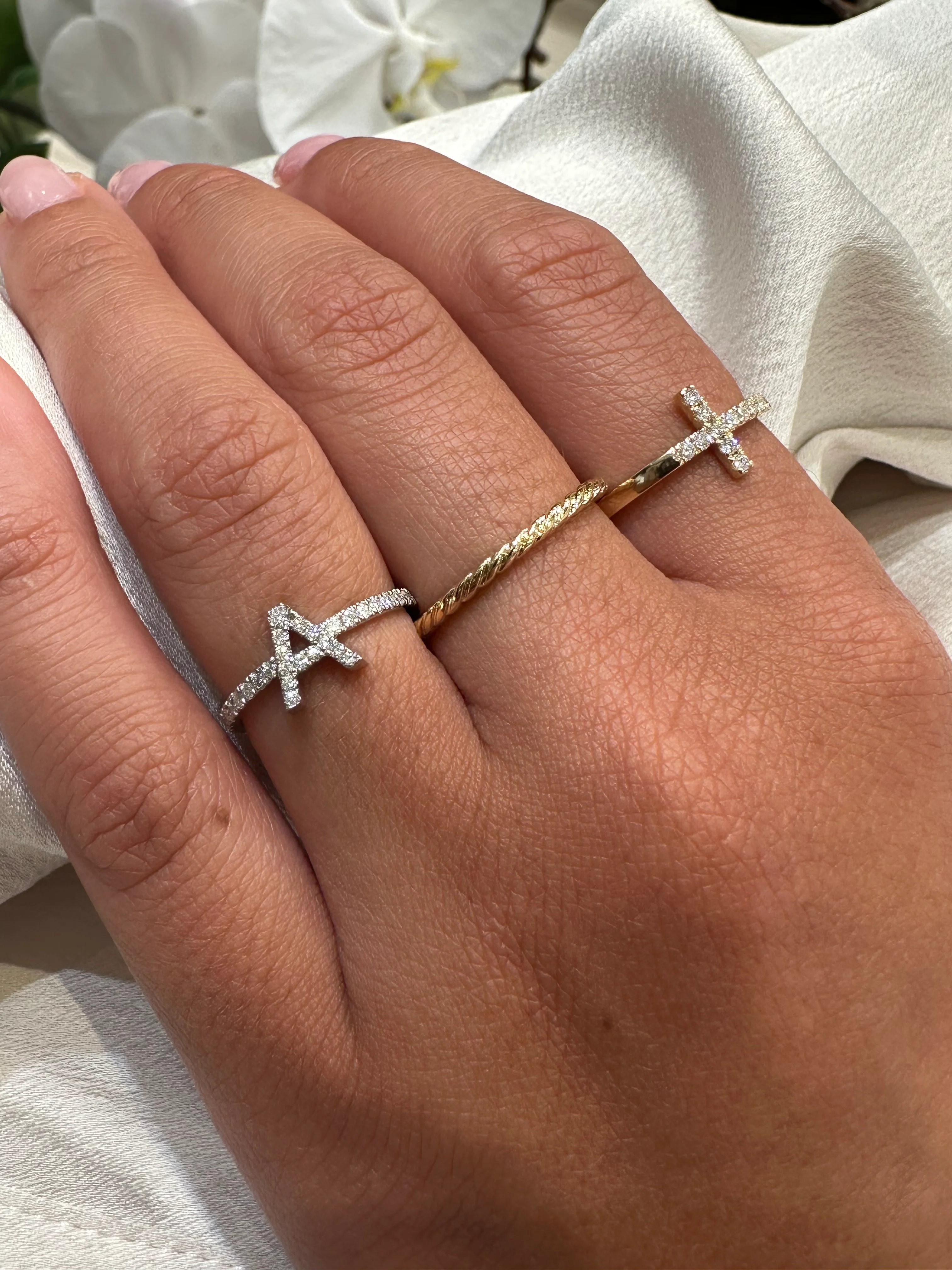 Diamond Initial Ring with Diamond Band - Image 3