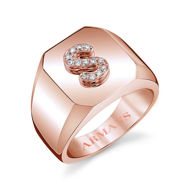 Diamond Initial Signet Ring - Image 2