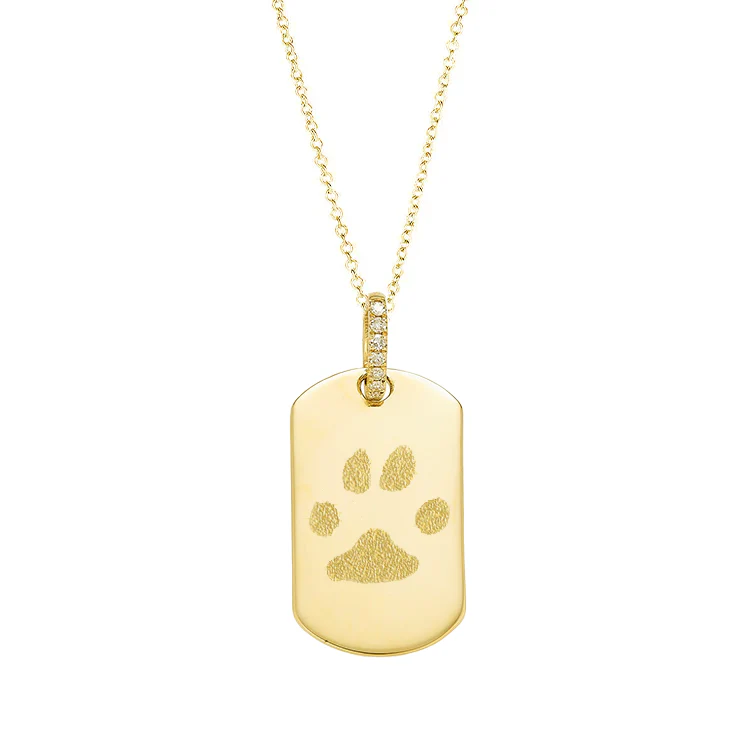 Diamond Link Dog Tag Necklace with Paw Print