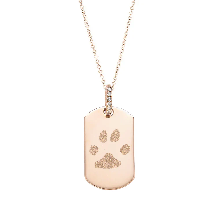 Diamond Link Dog Tag Necklace with Paw Print - Image 2