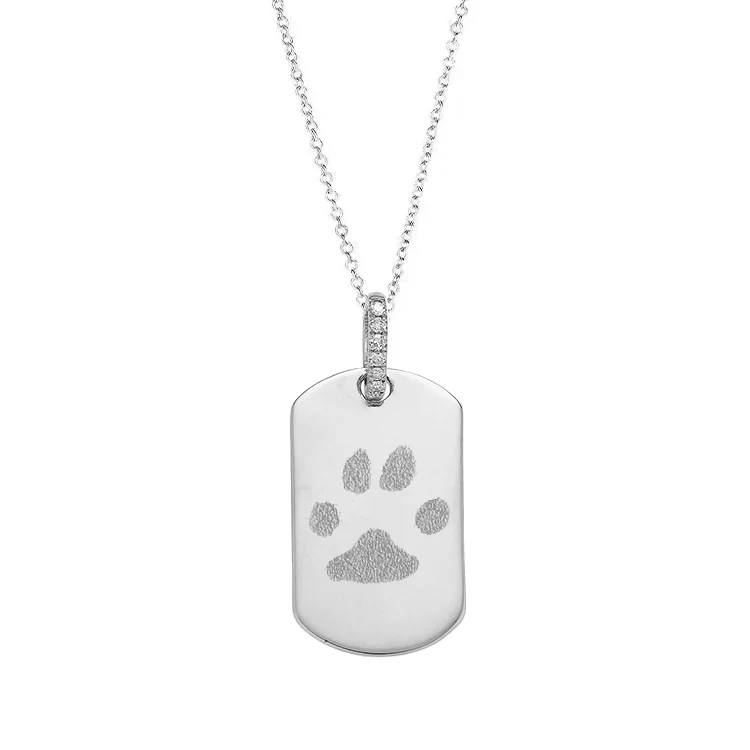 Diamond Link Dog Tag Necklace with Paw Print - Image 3