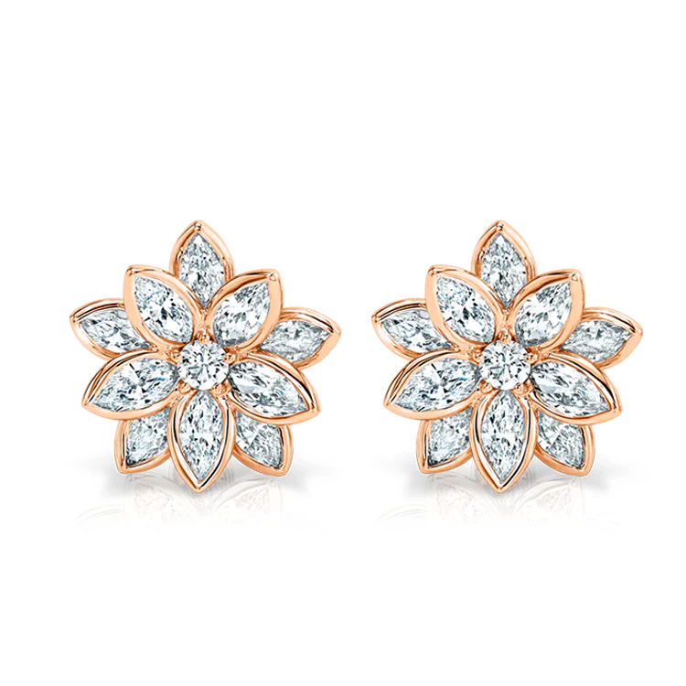 Diamond Lotus Flower Earrings - Image 3