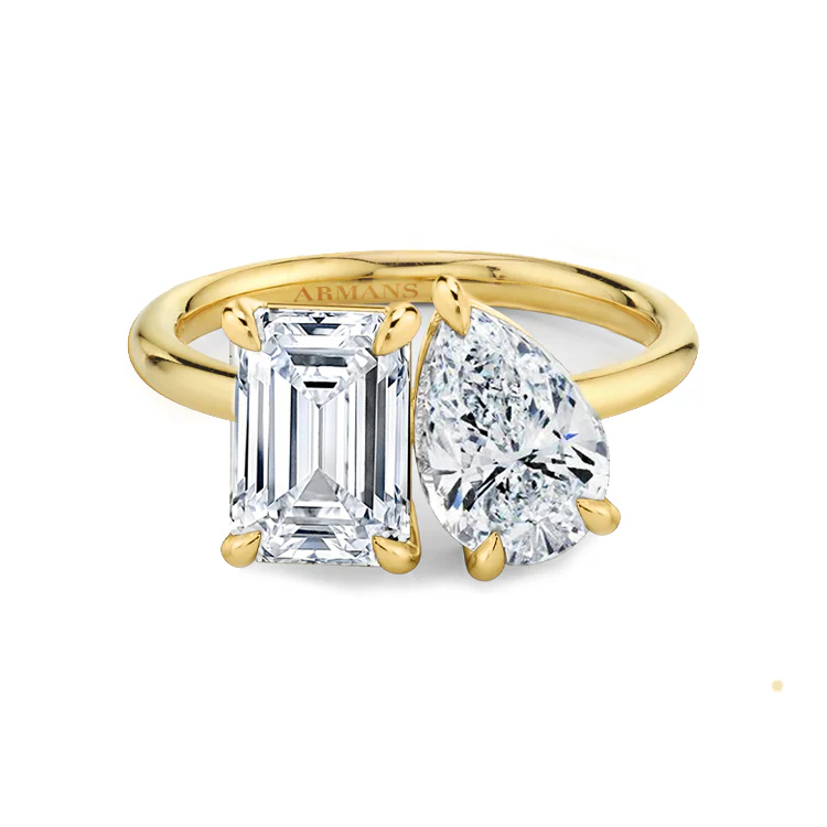 Diamond Pear and Emerald Twin Ring