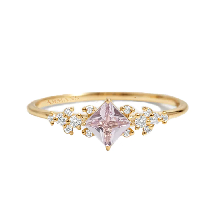 Diamond Petal Pale Pink Sapphire Ring