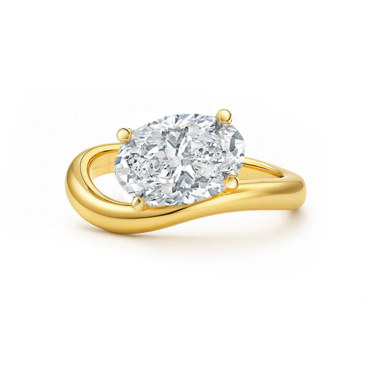 East West Oval Cut Diamond Engagement Ring on a Curved Band