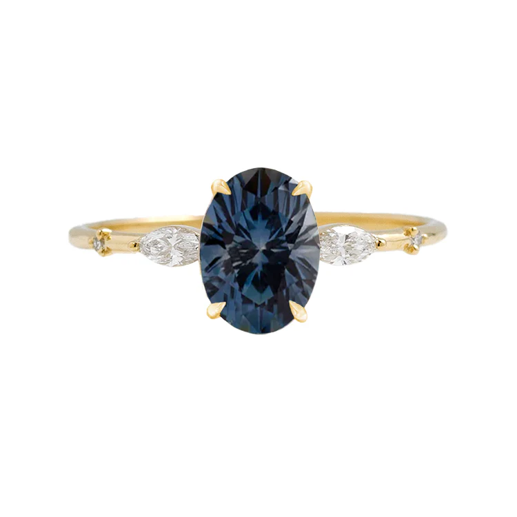 Elara Teal Sapphire Engagement Ring with Accent Stones