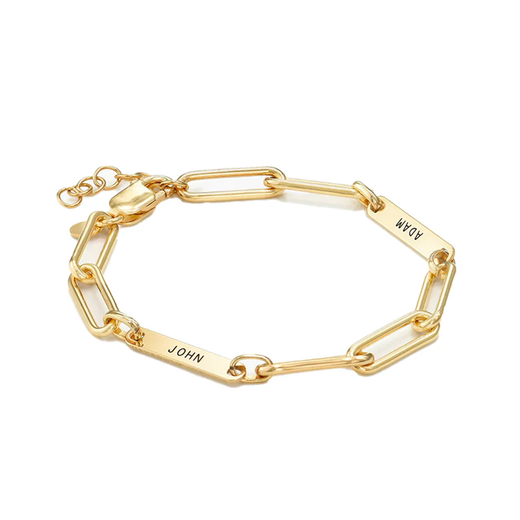 Gold Engraved Nameplate Paperclip Bracelet