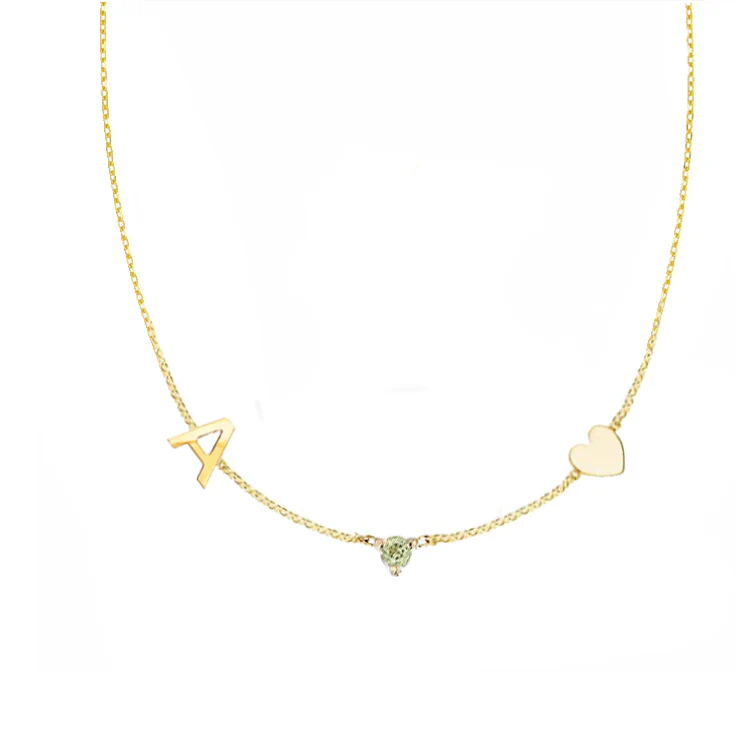 Initial & Heart Birthstone Necklace - Image 7