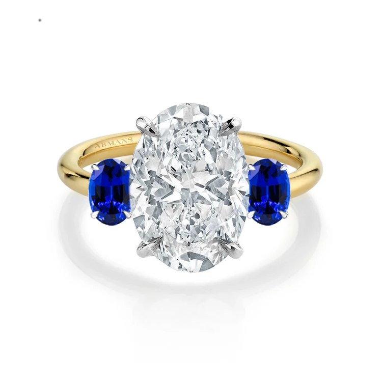 Blue Sapphire Trilogy Engagement Ring - Image 3