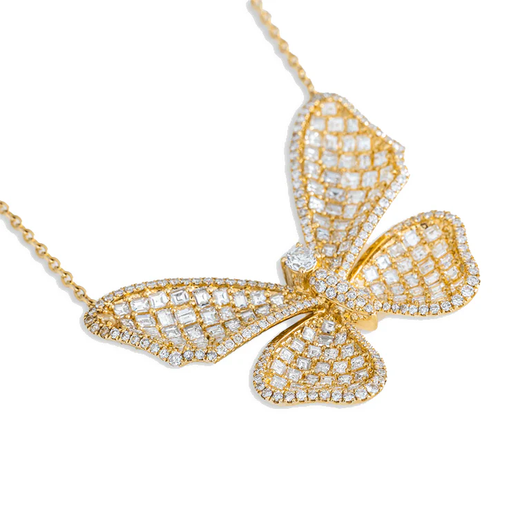 Long Winged Diamond Butterfly Necklace - Image 4