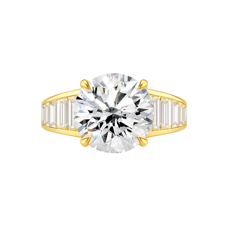 Madeleine Round with Baguette Side Stones Lab Grown Engagement Ring