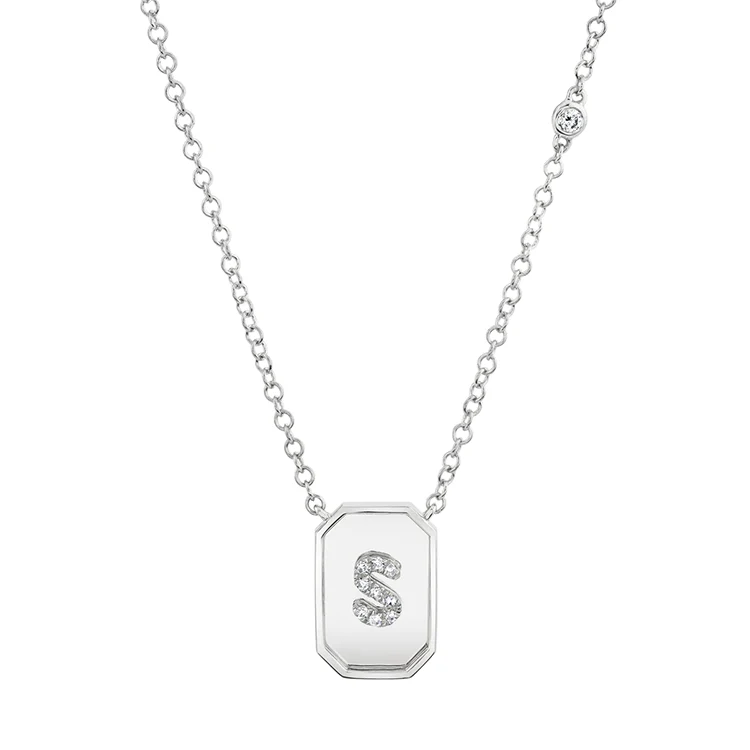 Mini Diamond Initial Nameplate Necklace - Image 2