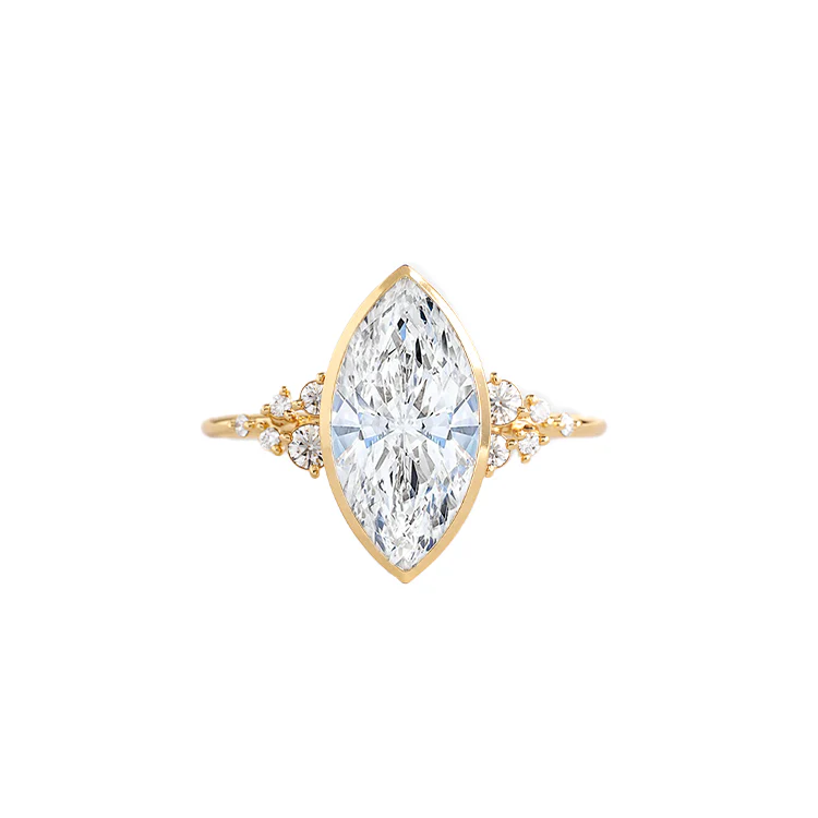 Mira Bezel Marquise Lab Grown Engagement Ring with Round Side Stones