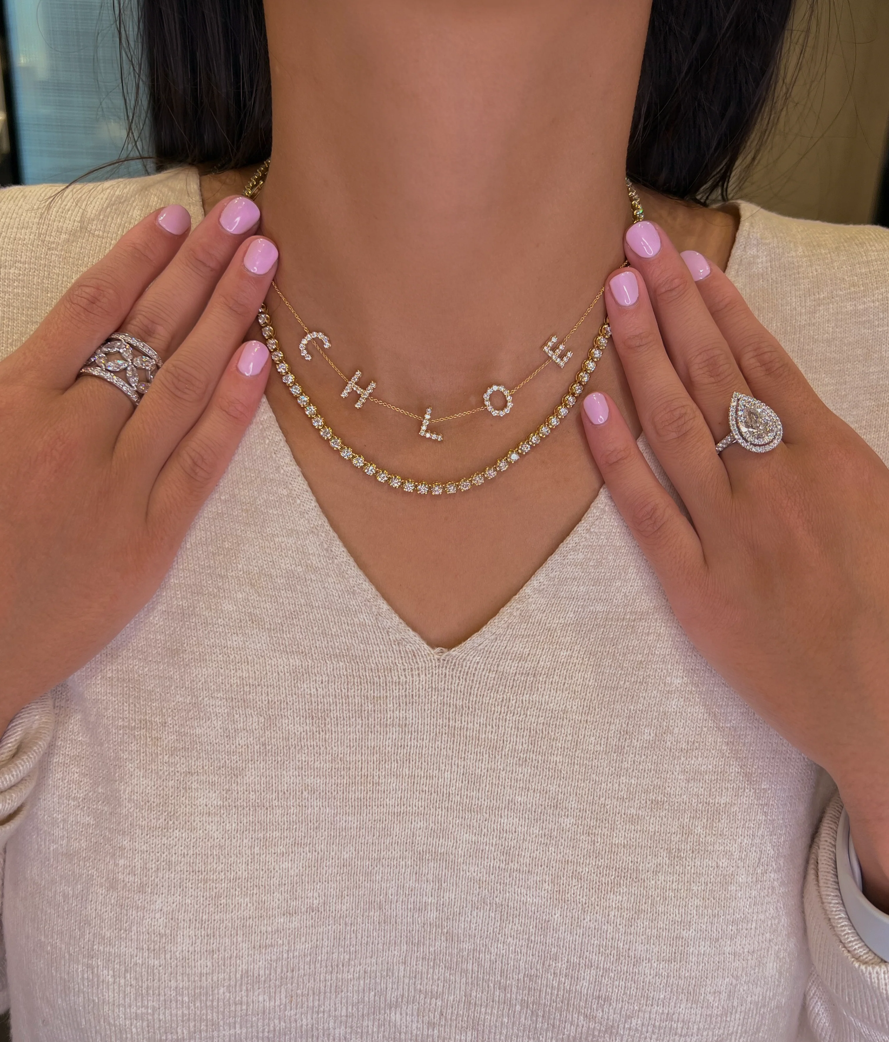 Multi Diamond Initial Necklace - Image 2