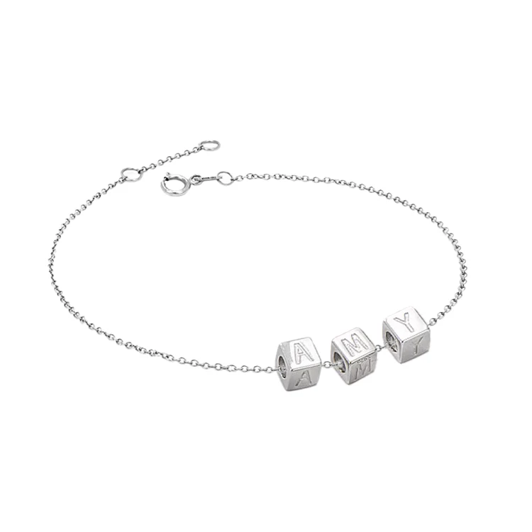 Multi Solid Gold Initial Block Charm Bracelet - Image 2