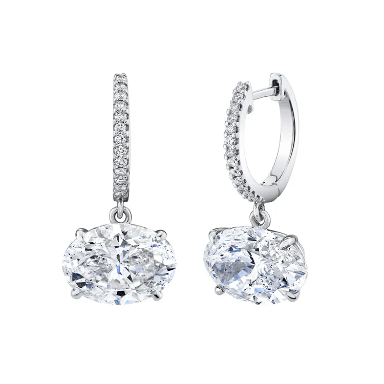 Oval Diamond Dangle Huggies - Image 2