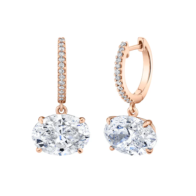 Oval Diamond Dangle Huggies - Image 3