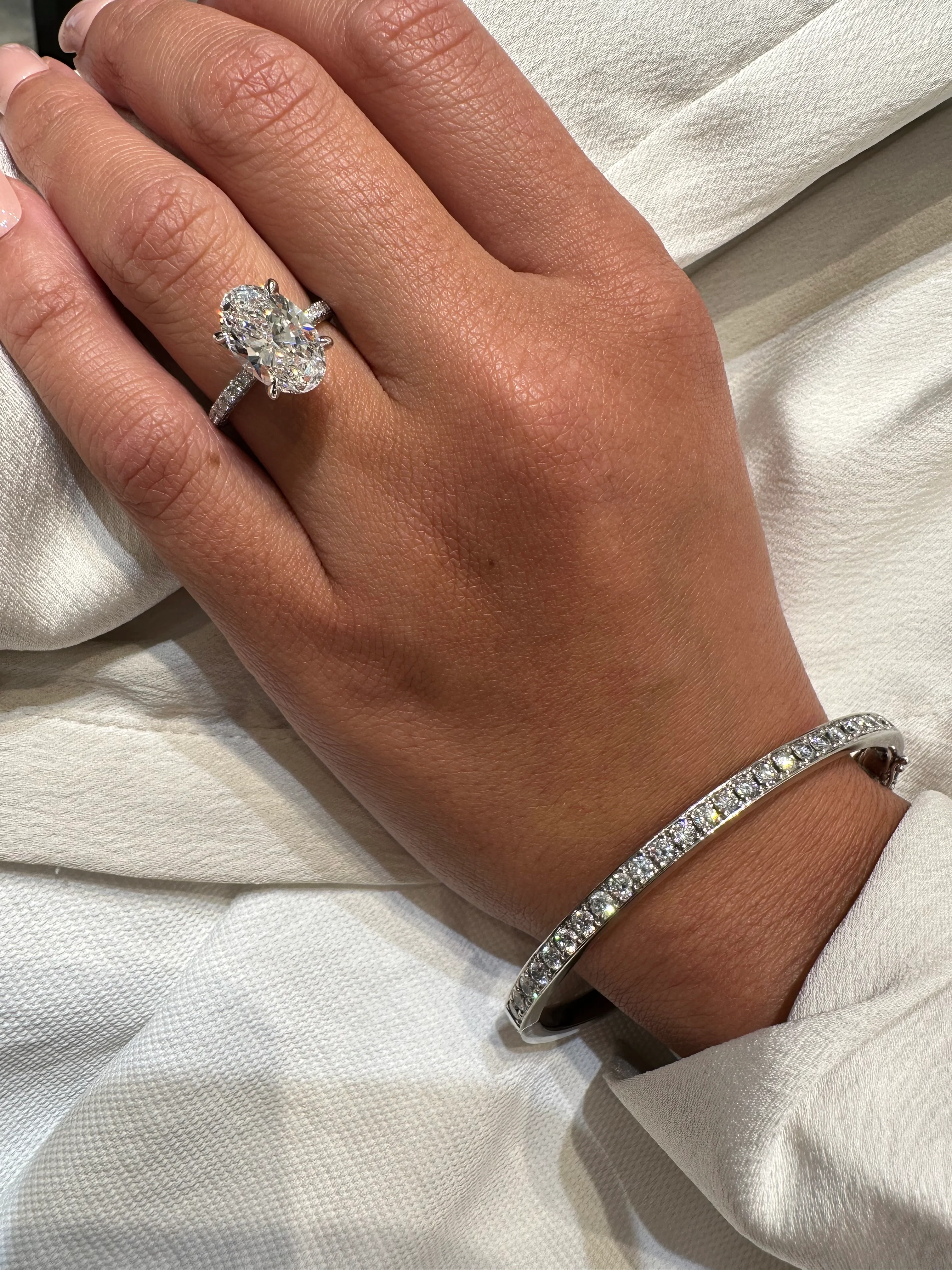 Oval Snow White Lab Grown Engagement Ring - Image 3